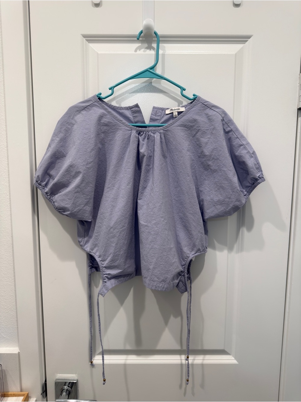 Madewell Lavender Puff-Sleeve Drawstring Blouse